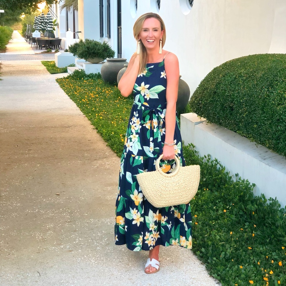 Navy Orange Print Maxi